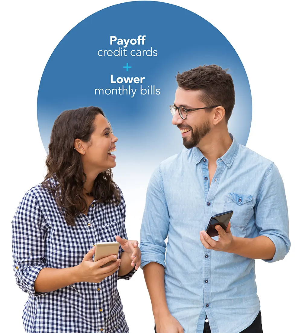 Young man and woman with mobile phones.